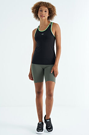 Siyah Sırt Detaylı Baskılı Standart Kalıp Kadın Atlet - 97269 | L