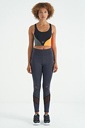 Siyah Logo Baskılı Renk Bloklu Sırt Çapraz Detaylı Dalgıç Kumaş Kadın Büstiyer - 97260 | L