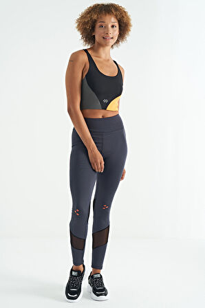 Siyah Logo Baskılı Renk Bloklu Sırt Çapraz Detaylı Dalgıç Kumaş Kadın Büstiyer - 97260 | L