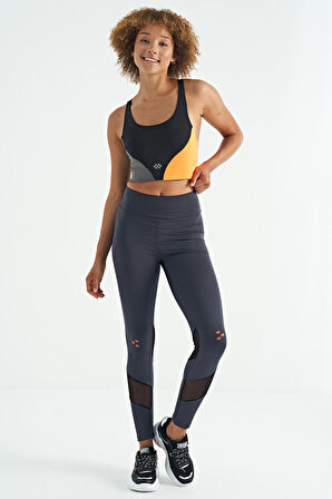 Siyah Logo Baskılı Renk Bloklu Sırt Çapraz Detaylı Dalgıç Kumaş Kadın Büstiyer - 97260 | L