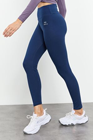 İndigo Yüksek Bel Toparlayıcı Slim Fit Dar Paça Kadın Tayt - 94011 | M
