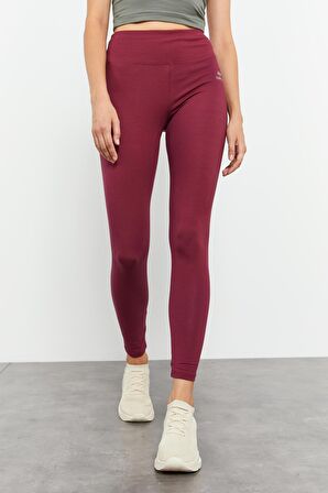 Bordo Yüksek Bel Toparlayıcı Slim Fit Dar Paça Kadın Tayt - 94011 | M