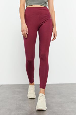 Bordo Yüksek Bel Toparlayıcı Slim Fit Dar Paça Kadın Tayt - 94011 | S