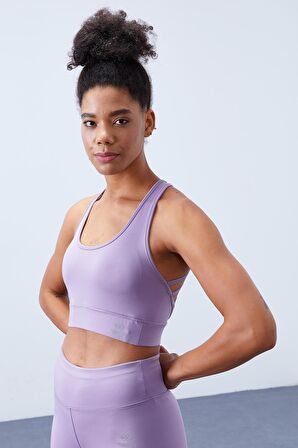 Eflatun Yüksek Bel Toparlayıcı Çapraz Sırt Detaylı Slim Fit Kadın Tayt Takım - 95283 | M