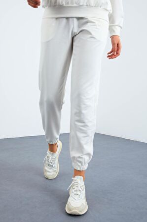 Ekru O Yaka Oversize Lastik Paça Kadın Eşofman Takımı - 95287 | M