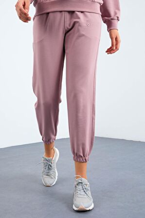 Gül Kurusu O Yaka Oversize Lastik Paça Kadın Eşofman Takımı - 95287 | L