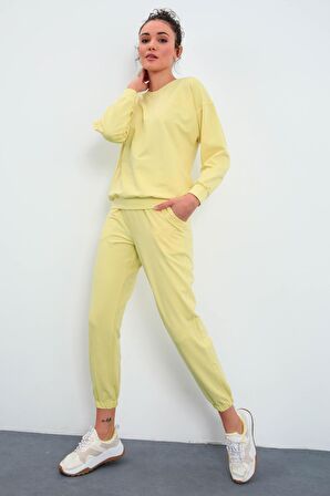 Limon O Yaka Oversize Lastik Paça Kadın Eşofman Takımı - 95287 | XL