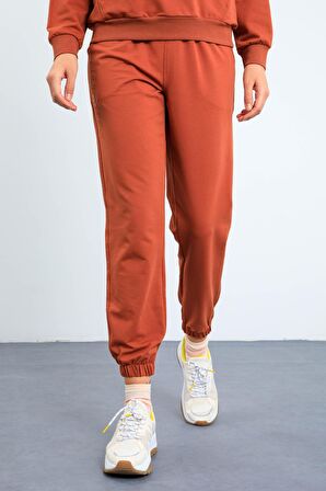 Tarçın Kapüşonlu Kanguru Cep Oversize Lastik Paça Kadın Eşofman Takımı - 95288 | M