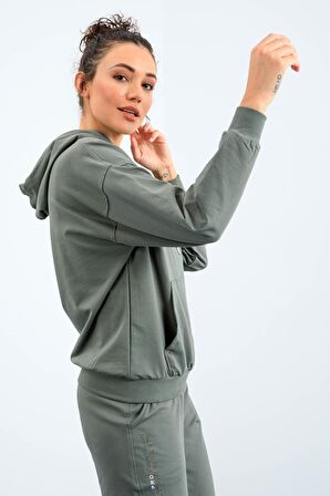 Çağla Kapüşonlu Kanguru Cep Oversize Lastik Paça Kadın Eşofman Takımı - 95288 | S