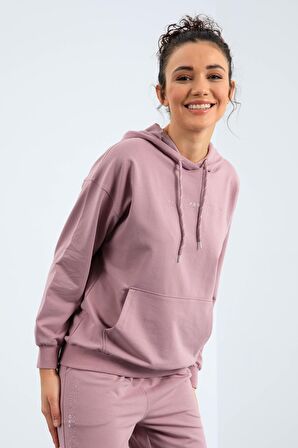 Gül Kurusu Kapüşonlu Kanguru Cep Oversize Lastik Paça Kadın Eşofman Takımı - 95288 | L