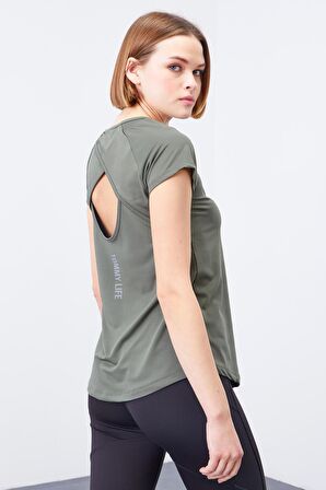 Çağla Sırt Pencereli Kısa Kol Standart Kalıp O Yaka Kadın T-Shirt - 97101 | M