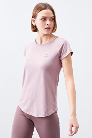 Gül Kurusu Sırt Pencereli Kısa Kol Standart Kalıp O Yaka Kadın T-Shirt - 97101 | XL