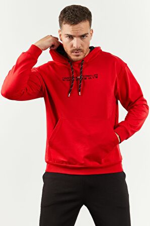 Kırmızı - Siyah Kapüşonlu Kanguru Cep Lastik Paça Erkek Oversize Eşofman Takımı - 85117 | S