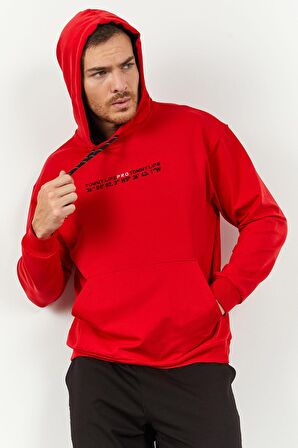 Kırmızı - Siyah Kapüşonlu Kanguru Cep Lastik Paça Erkek Oversize Eşofman Takımı - 85117 | XL