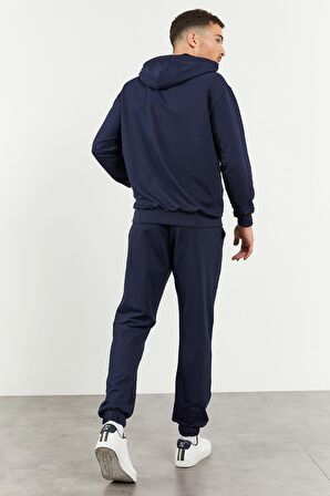 İndigo Kapüşonlu Kanguru Cep Lastik Paça Erkek Oversize Eşofman Takımı - 85117 | XL
