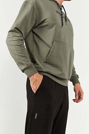 Çağla - Siyah Kapüşonlu Kanguru Cep Lastik Paça Erkek Oversize Eşofman Takımı - 85117 | XL