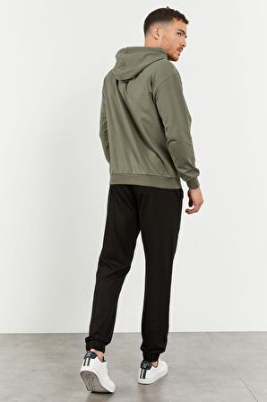Çağla - Siyah Kapüşonlu Kanguru Cep Lastik Paça Erkek Oversize Eşofman Takımı - 85117 | XL