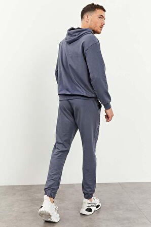 Petrol Kapüşonlu Kanguru Cep Lastik Paça Erkek Oversize Eşofman Takımı - 85117 | M