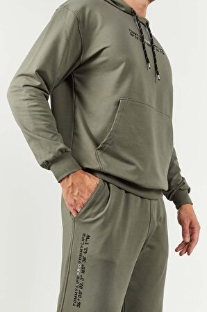Çağla Kapüşonlu Kanguru Cep Lastik Paça Erkek Oversize Eşofman Takımı - 85117 | M
