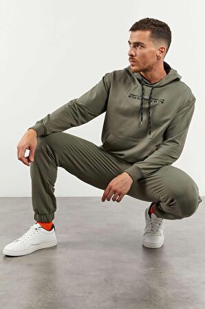 Çağla Kapüşonlu Kanguru Cep Lastik Paça Erkek Oversize Eşofman Takımı - 85117 | M