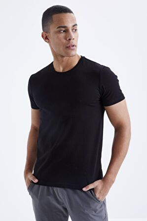 Siyah Basic Kısa Kol Standart Kalıp O Yaka Erkek T-Shirt - 87911 | M