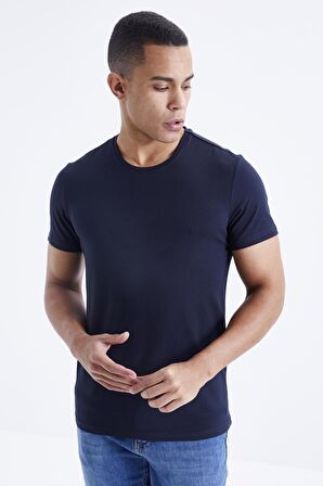 Lacivert Basic Kısa Kol Standart Kalıp O Yaka Erkek T-Shirt - 87911 | L