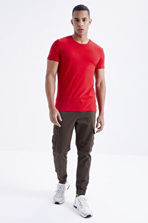 Kırmızı Basic Kısa Kol Standart Kalıp O Yaka Erkek T-Shirt - 87911 | L