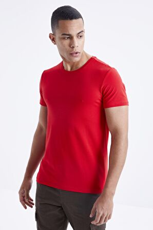 Kırmızı Basic Kısa Kol Standart Kalıp O Yaka Erkek T-Shirt - 87911 | L