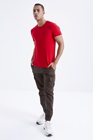 Kırmızı Basic Kısa Kol Standart Kalıp O Yaka Erkek T-Shirt - 87911 | XL