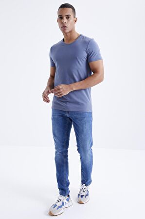 Petrol Basic Kısa Kol Standart Kalıp O Yaka Erkek T-Shirt - 87911 | XXL