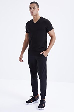 Siyah Basic Kısa Kol Standart Kalıp V Yaka Erkek T-Shirt - 87912 | M