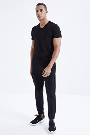 Siyah Basic Kısa Kol Standart Kalıp V Yaka Erkek T-Shirt - 87912 | M