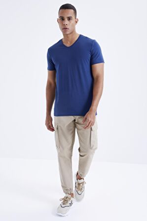 İndigo Basic Kısa Kol Standart Kalıp V Yaka Erkek T-Shirt - 87912 | XL
