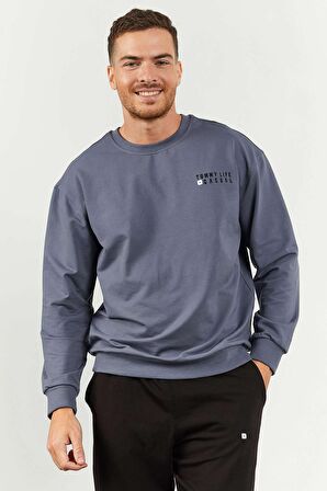 Petrol - Siyah Casual O Yaka Lastik Paça Erkek Oversize Eşofman Takımı - 85120 | XXL