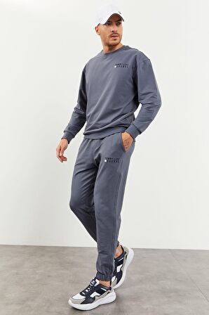Petrol Casual O Yaka Lastik Paça Erkek Oversize Eşofman Takımı - 85120 | M