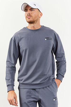 Petrol Casual O Yaka Lastik Paça Erkek Oversize Eşofman Takımı - 85120 | M
