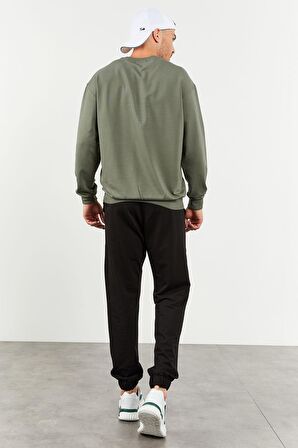 Çağla - Siyah Casual O Yaka Lastik Paça Erkek Oversize Eşofman Takımı - 85120 | S
