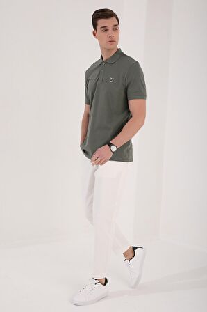 Çağla Basic Göğüs Logolu Standart Kalıp Triko Polo Yaka Erkek T-Shirt - 87768 | M