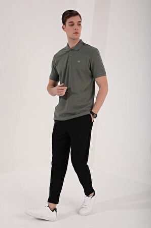 Çağla Basic Logolu Standart Kalıp Triko Polo Yaka Erkek T-Shirt - 87748 | S