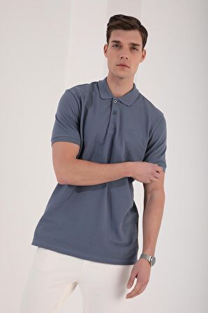 Petrol Basic Logolu Standart Kalıp Triko Polo Yaka Erkek T-Shirt - 87748 | S