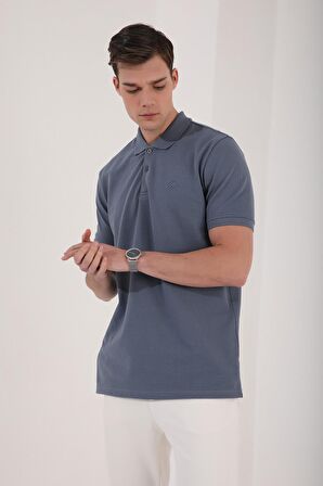 Petrol Basic Logolu Standart Kalıp Triko Polo Yaka Erkek T-Shirt - 87748 | S