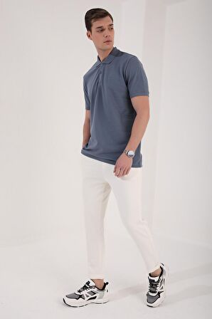 Petrol Basic Logolu Standart Kalıp Triko Polo Yaka Erkek T-Shirt - 87748 | S