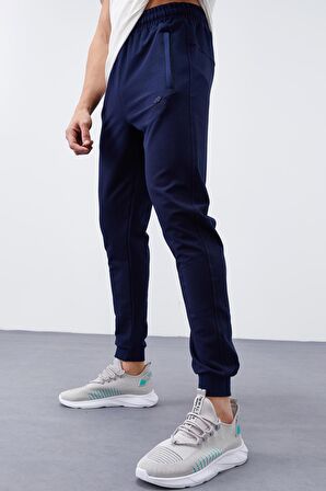İndigo Fermuar Cepli Dar Kalıp  Jogger Erkek Eşofman Alt - 84343 | XXL