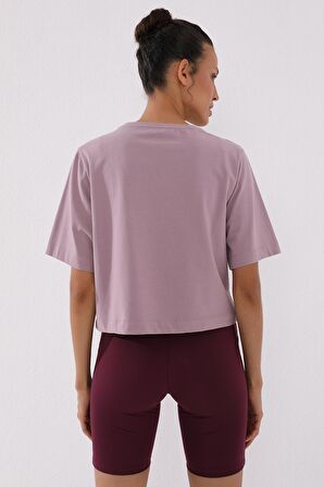 Gül Kurusu Asimetrik Yazı Baskılı O Yaka Kadın Oversize T-Shirt - 97136 | XL