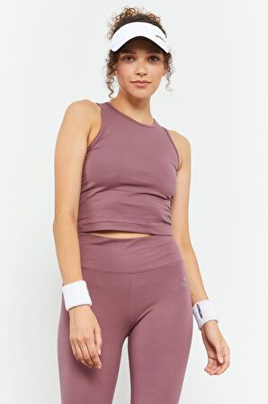 Gül Kurusu Sıfır Kol Dar Kalıp O Yaka Kadın Crop Top  - 97148 | M