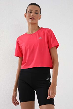 Fuşya Basic Kısa Kol Standart Kalıp O Yaka Kadın Crop Top - 97143 | XL
