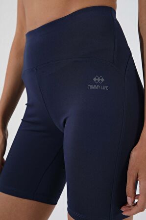 İndigo Yüksek Bel Toparlayıcı Kısa Biker Kadın Tayt - 91007 | M