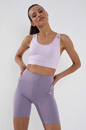 Eflatun Yüksek Bel Toparlayıcı Kısa Biker Kadın Tayt - 91007 | L