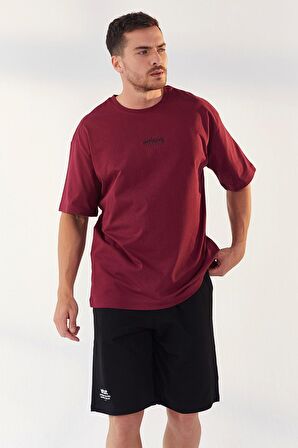 Erguvan Küçük Yazı Baskılı O Yaka Erkek Oversize T-Shirt - 87985 | S