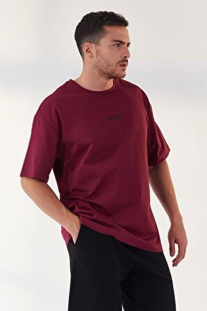 Erguvan Küçük Yazı Baskılı O Yaka Erkek Oversize T-Shirt - 87985 | S